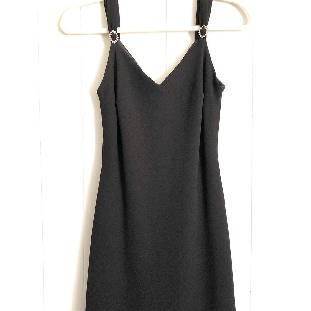 Evan Picone midi LBD with v-neck and rhinestones